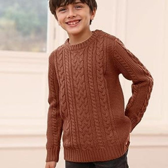 Toddler Crew Neck Sweater Little Kids Long Sleeve Knitted Pullover Sweater Tops - Picture 3 of 4